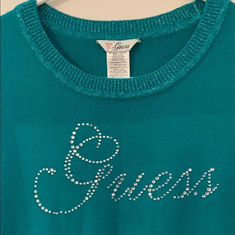 Guess - Studded Teal Knit Womens Dress Blouse Size Small Long Sleeve - Picture 2 of 8